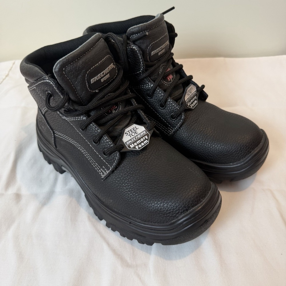 SKECHERS BURGIN KRABOK WOMEN'S STEEL TOE SLIP RESISTANT WORK BOOTS 77241 SIZE 10